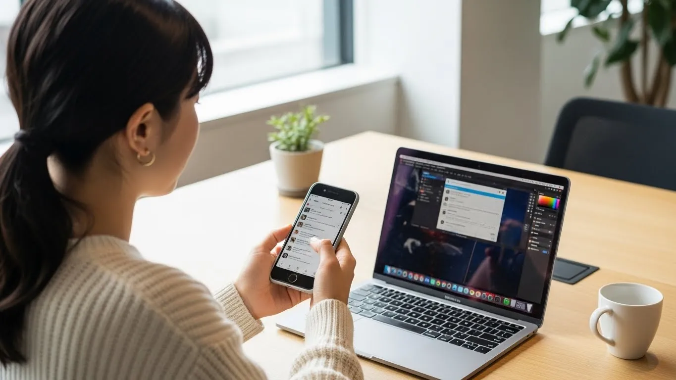 スマホとPCを使う女性