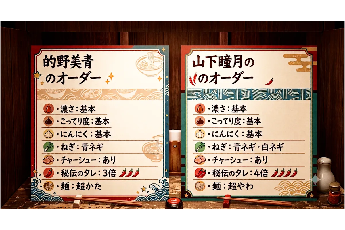 山下瞳月・的野美青の一蘭オーダー表